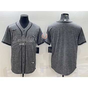 Men's Miami Dolphins Blank Grey With Patch Cool Base Stitched Baseball Jersey Men's Miami Dolphins Blank Grey With Patch Cool Base Stitched Baseball Jersey