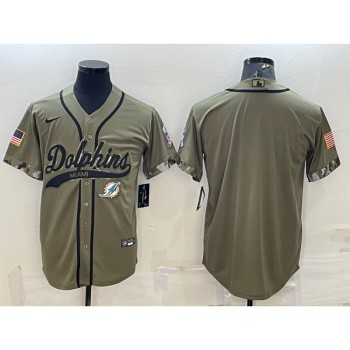 Men's Miami Dolphins Blank Olive 2022 Salute To Service Cool Base Stitched Baseball Jersey Men's Miami Dolphins Blank Olive 2022 Salute To Service Cool Base Stitched Baseball Jersey