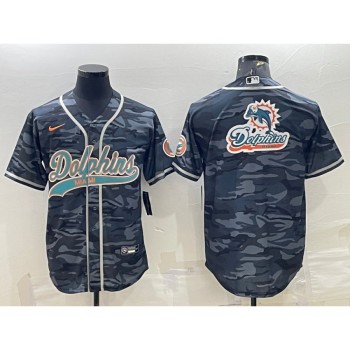 Men's Miami Dolphins Grey Camo Team Big Logo With Patch Cool Base Stitched Baseball Jersey Men's Miami Dolphins Grey Camo Team Big Logo With Patch Cool Base Stitched Baseball Jersey