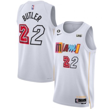 Men's Miami Heat #22 Jimmy Butler White 2022/23 City Edition With NO.6 Patch Stitched Jersey Men's Miami Heat #22 Jimmy Butler White 2022/23 City Edition With NO.6 Patch Stitched Jersey