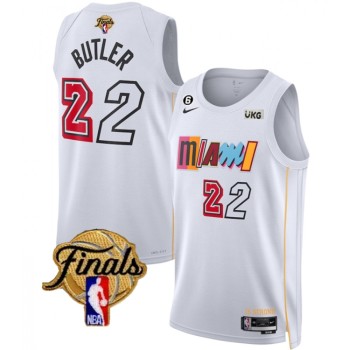 Men's Miami Heat #22 Jimmy Butler White 2023 Finals City Edition With NO.6 Patch Stitched Basketball Jersey Men's Miami Heat #22 Jimmy Butler White 2023 Finals City Edition With NO.6 Patch Stitched Basketball Jersey