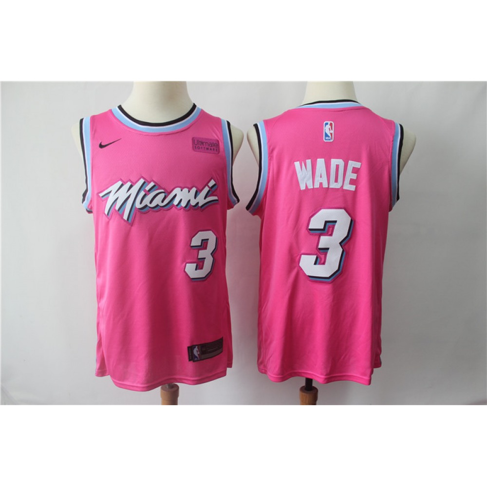 Men's Miami Heat #3 Dwyane Wade Pink 2018/19 Earned Edition Swingman Stitched NBA Jersey