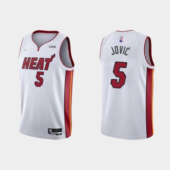 Men's Miami Heat #5 Nikola Jovic 2022 White Stitched Basketball Jersey Men's Miami Heat #5 Nikola Jovic 2022 White Stitched Basketball Jersey