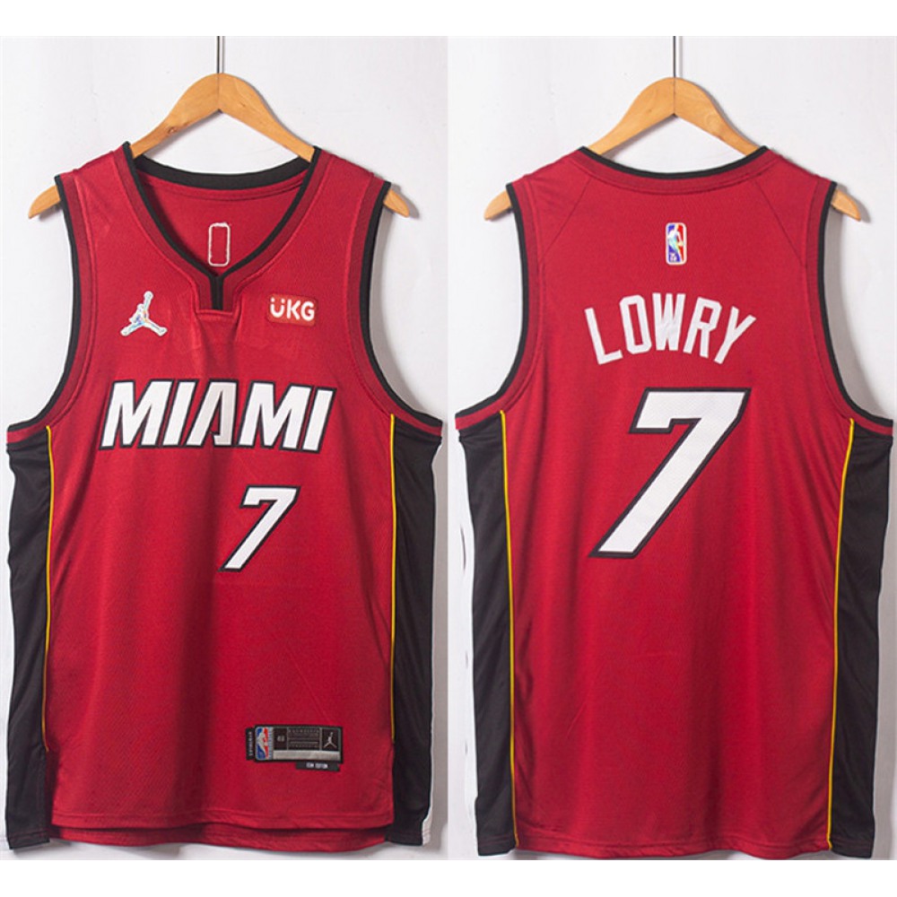 Men's Miami Heat #7 Kyle Lowry Red Statement Edition 75th Anniversary Stitched Jersey
