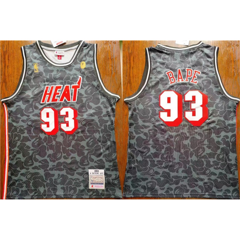 Men's Miami Heat #93 Bape Black Throwback basketball Jersey