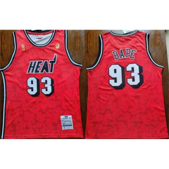 Men's Miami Heat #93 Bape Red Throwback basketball Jersey Men's Miami Heat #93 Bape Red Throwback basketball Jersey