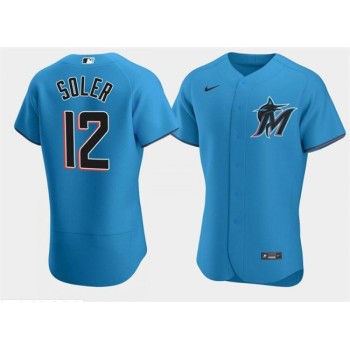 Men's Miami Marlins #12 Jorge Soler Blue Flex Base Stitched Jersey Men's Miami Marlins #12 Jorge Soler Blue Flex Base Stitched Jersey