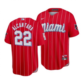 Men's Miami Marlins #22 Sandy Alcantara 2021 Red City Connect Cool Base Stitched Jersey Men's Miami Marlins #22 Sandy Alcantara 2021 Red City Connect Cool Base Stitched Jersey