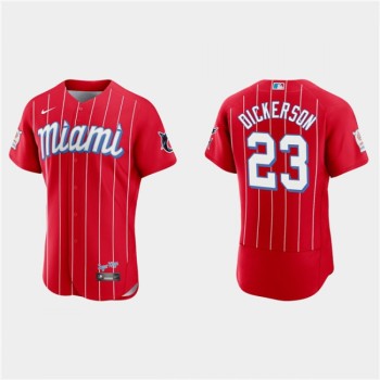 Men's Miami Marlins #23 Corey Dickerson Red 2021 City Connect Flex Base Stitched Jersey Men's Miami Marlins #23 Corey Dickerson Red 2021 City Connect Flex Base Stitched Jersey