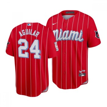 Men's Miami Marlins #24 Jesus Aguilar 2021 Red City Connect Cool Base Stitched Jersey Men's Miami Marlins #24 Jesus Aguilar 2021 Red City Connect Cool Base Stitched Jersey