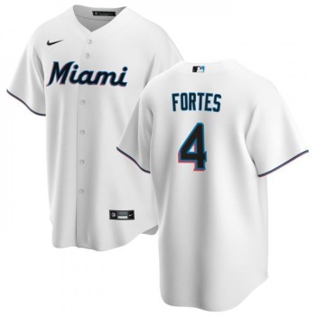 Men's Miami Marlins #4 Nick Fortes White Cool Base Stitched Baseball Jersey Men's Miami Marlins #4 Nick Fortes White Cool Base Stitched Baseball Jersey
