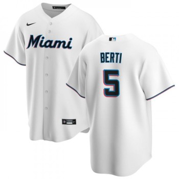 Men's Miami Marlins #5 Jon Berti White Cool Base Stitched Baseball Jersey Men's Miami Marlins #5 Jon Berti White Cool Base Stitched Baseball Jersey