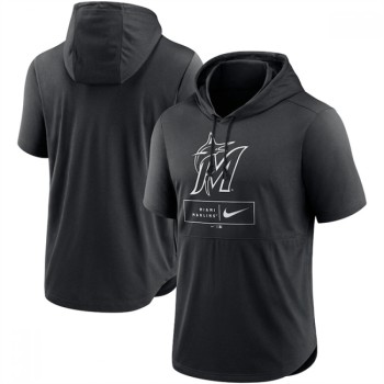 Men's Miami Marlins Black Short Sleeve Pullover Hoodie Men's Miami Marlins Black Short Sleeve Pullover Hoodie