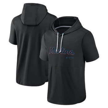 Men's Miami Marlins Black Sideline Training Hooded Performance T-Shirt Men's Miami Marlins Black Sideline Training Hooded Performance T-Shirt