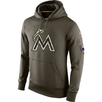 Men's Miami Marlins Olive Salute To Service KO Performance Hoodie Men's Miami Marlins Olive Salute To Service KO Performance Hoodie