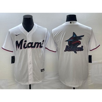 Men's Miami Marlins White Team Big Logo Cool Base Stitched Baseball Jersey Men's Miami Marlins White Team Big Logo Cool Base Stitched Baseball Jersey