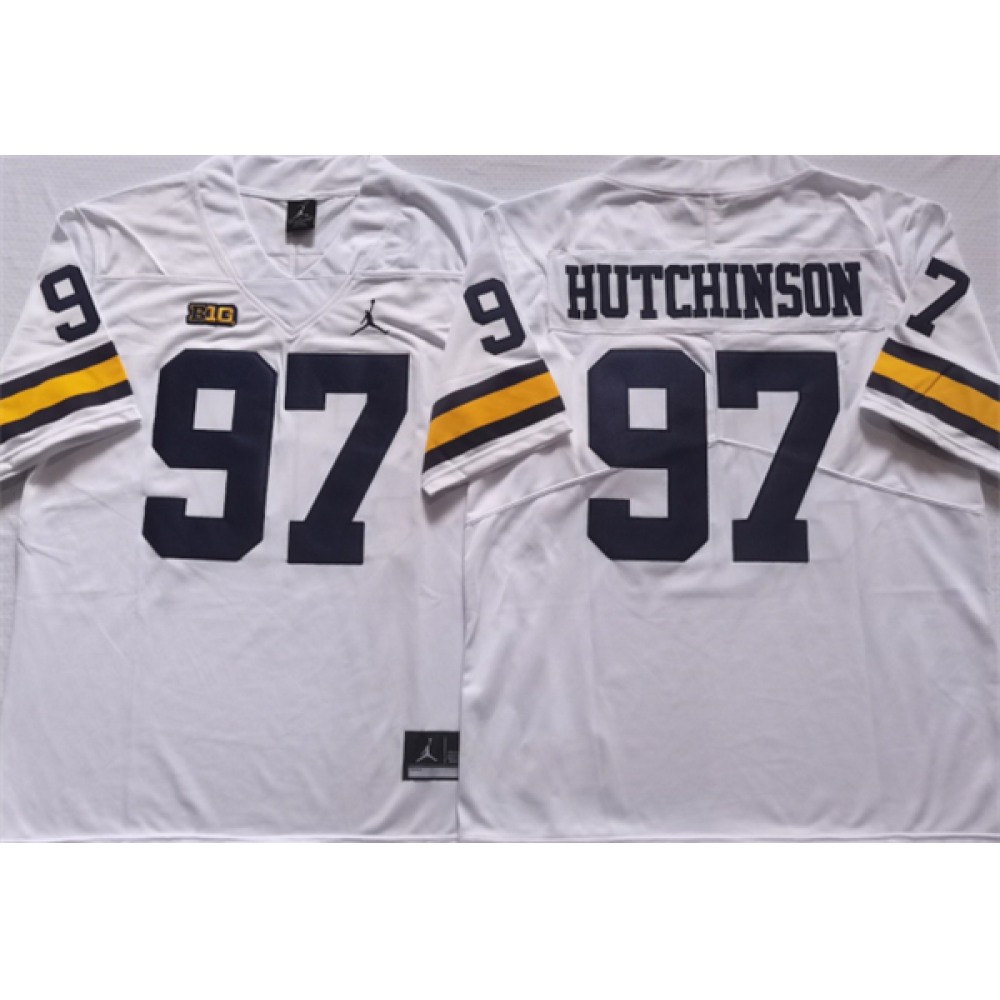 Men's Michigan Wolverines #97 HUTCHINSON White Stitched Jersey