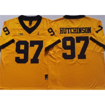 Men's Michigan Wolverines #97 HUTCHINSON Yellow Stitched Jersey Men's Michigan Wolverines #97 HUTCHINSON Yellow Stitched Jersey