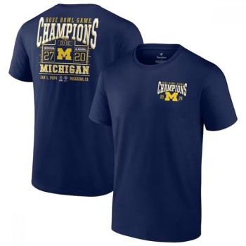 Men's Michigan Wolverines Navy 2024 Rose Bowl Champions Score T-Shirt Men's Michigan Wolverines Navy 2024 Rose Bowl Champions Score T-Shirt
