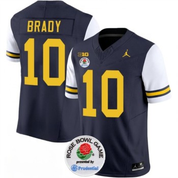 Men's Michigan Wolverines #10 Tom Brady 2023 F.U.S.E. Navy/White Rose Bowl Patch Stitched Jersey Men's Michigan Wolverines #10 Tom Brady 2023 F.U.S.E. Navy/White Rose Bowl Patch Stitched Jersey
