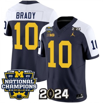 Men's Michigan Wolverines #10 Tom Brady Navy/White 2024 F.U.S.E. With 2023 National Champions Patch Stitched Jersey Men's Michigan Wolverines #10 Tom Brady Navy/White 2024 F.U.S.E. With 2023 National Champions Patch Stitched Jersey