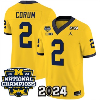 Men's Michigan Wolverines #2 Blake Corum Yellow 2024 F.U.S.E. With 2023 National Champions Patch Stitched Jersey Men's Michigan Wolverines #2 Blake Corum Yellow 2024 F.U.S.E. With 2023 National Champions Patch Stitched Jersey