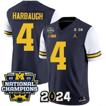 Men's Michigan Wolverines #4 Jim Harbaugh Navy/White 2024 F.U.S.E. With 2023 National Champions Patch Stitched Jersey Men's Michigan Wolverines #4 Jim Harbaugh Navy/White 2024 F.U.S.E. With 2023 National Champions Patch Stitched Jersey