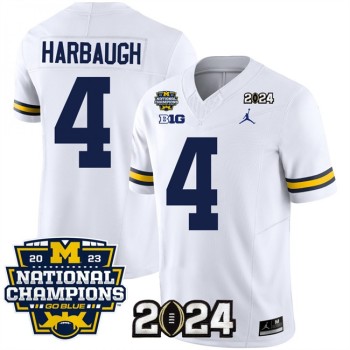 Men's Michigan Wolverines #4 Jim Harbaugh White 2024 F.U.S.E. With 2023 National Champions Patch Stitched Jersey Men's Michigan Wolverines #4 Jim Harbaugh White 2024 F.U.S.E. With 2023 National Champions Patch Stitched Jersey