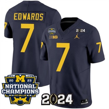 Men's Michigan Wolverines #7 Donovan Edwards Navy 2024 F.U.S.E. With 2023 National Champions Patch Stitched Jersey Men's Michigan Wolverines #7 Donovan Edwards Navy 2024 F.U.S.E. With 2023 National Champions Patch Stitched Jersey