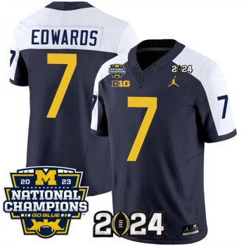 Men's Michigan Wolverines #7 Donovan Edwards Navy/White 2024 F.U.S.E. With 2023 National Champions Patch Stitched Jersey Men's Michigan Wolverines #7 Donovan Edwards Navy/White 2024 F.U.S.E. With 2023 National Champions Patch Stitched Jersey