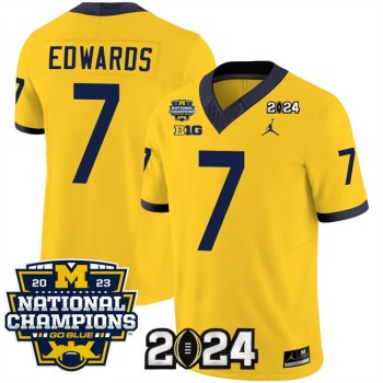 Men's Michigan Wolverines #7 Donovan Edwards Yellow 2024 F.U.S.E. With 2023 National Champions Patch Stitched Jersey Men's Michigan Wolverines #7 Donovan Edwards Yellow 2024 F.U.S.E. With 2023 National Champions Patch Stitched Jersey