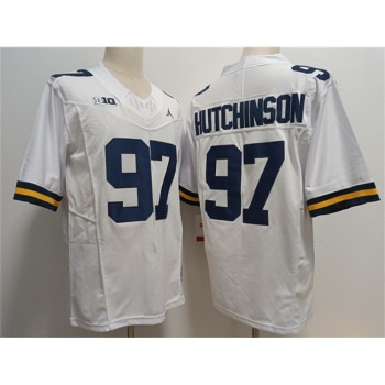 Men's Michigan Wolverines #97 Aidan Hutchinson White Stitched Jersey Men's Michigan Wolverines #97 Aidan Hutchinson White Stitched Jersey
