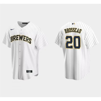 Men's Milwaukee Brewers #20 Mike Brosseau White Cool Base Stitched Jersey Men's Milwaukee Brewers #20 Mike Brosseau White Cool Base Stitched Jersey