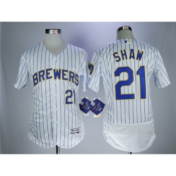 Men's Milwaukee Brewers #21 Travis Shaw White Flexbase Stitched MLB Jersey Men's Milwaukee Brewers #21 Travis Shaw White Flexbase Stitched MLB Jersey