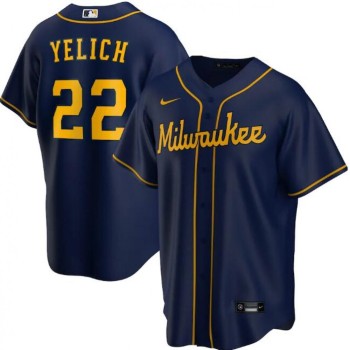 Men's Milwaukee Brewers #22 Christian Yelich Navy Cool Base Stitched Jersey Men's Milwaukee Brewers #22 Christian Yelich Navy Cool Base Stitched Jersey