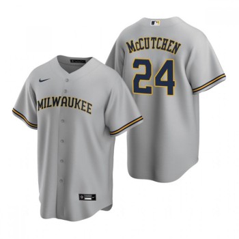 Men's Milwaukee Brewers #24 Andrew McCutchen Grey Cool Base Stitched Jersey Men's Milwaukee Brewers #24 Andrew McCutchen Grey Cool Base Stitched Jersey