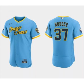 Men's Milwaukee Brewers #37 Adrian Houser Powder Blue 2022 City Connect Flex Base Stitched MLB Jersey