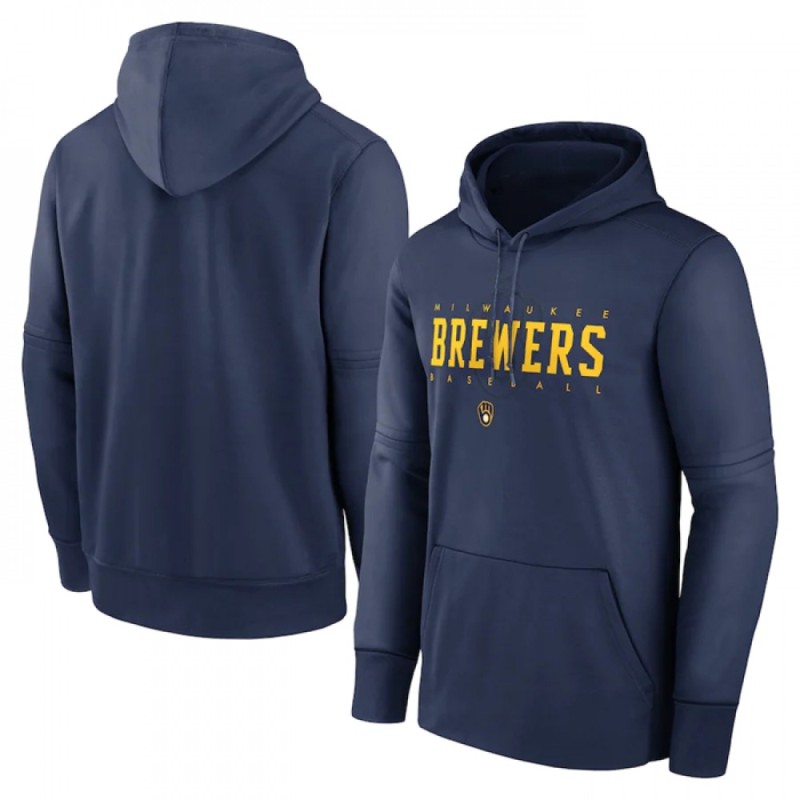 Men's Milwaukee Brewers Navy 2022 Therma Performance Pullover Hoodie Men's Milwaukee Brewers Navy 2022 Therma Performance Pullover Hoodie