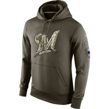 Men's Milwaukee Brewers Olive Salute To Service KO Performance Hoodie Men's Milwaukee Brewers Olive Salute To Service KO Performance Hoodie