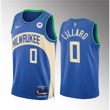 Men's Milwaukee Bucks #0 Damian Lillard 2023/24 Blue City Edition Stitched Basketball Jersey Men's Milwaukee Bucks #0 Damian Lillard 2023/24 Blue City Edition Stitched Basketball Jersey