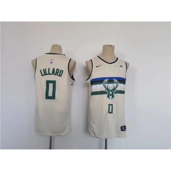 Men's Milwaukee Bucks #0 Damian Lillard Cream Stitched Basketball Jersey Men's Milwaukee Bucks #0 Damian Lillard Cream Stitched Basketball Jersey