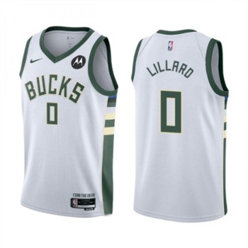 Men's Milwaukee Bucks #0 Damian Lillard White Association Edition Stitched Basketball Jersey Men's Milwaukee Bucks #0 Damian Lillard White Association Edition Stitched Basketball Jersey