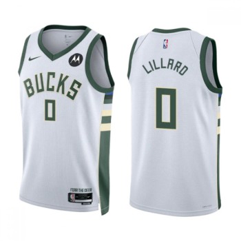 Men's Milwaukee Bucks #0 Damian Lillard White Association Edition Stitched Basketball Jersey Men's Milwaukee Bucks #0 Damian Lillard White Association Edition Stitched Basketball Jersey