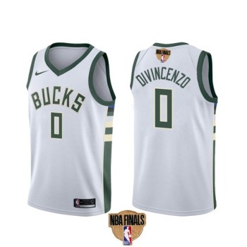 Men's Milwaukee Bucks #0 Donte DiVincenzo 2021 NBA Finals White Association Edition Stitched Jersey Men's Milwaukee Bucks #0 Donte DiVincenzo 2021 NBA Finals White Association Edition Stitched Jersey