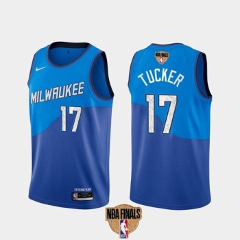 Men's Milwaukee Bucks #17 P.J. Tucker 2021 NBA Finals Blue City Edition Stitched Jersey Men's Milwaukee Bucks #17 P.J. Tucker 2021 NBA Finals Blue City Edition Stitched Jersey
