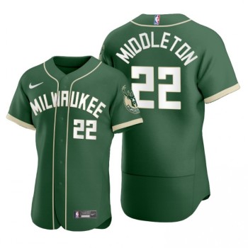 Men's Milwaukee Bucks #22 Khris Middleton 2020 Green NBA X MLB Crossover Edition Stitched Jersey Men's Milwaukee Bucks #22 Khris Middleton 2020 Green NBA X MLB Crossover Edition Stitched Jersey