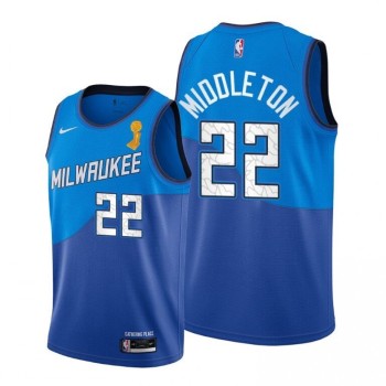Men's Milwaukee Bucks #22 Khris Middleton 2021 Blue Finals Champions Stitched Basketball Jersey Men's Milwaukee Bucks #22 Khris Middleton 2021 Blue Finals Champions Stitched Basketball Jersey