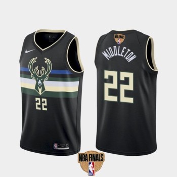 Men's Milwaukee Bucks #22 Khris Middleton 2021 NBA Finals Black Statement Edition Stitched Jersey Men's Milwaukee Bucks #22 Khris Middleton 2021 NBA Finals Black Statement Edition Stitched Jersey
