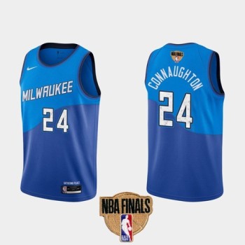 Men's Milwaukee Bucks #24 Pat Connaughton 2021 NBA Finals Blue City Edition Stitched Jersey Men's Milwaukee Bucks #24 Pat Connaughton 2021 NBA Finals Blue City Edition Stitched Jersey