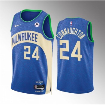 Men's Milwaukee Bucks #24 Pat Connaughton 2023/24 Blue City Edition Stitched Basketball Jersey Men's Milwaukee Bucks #24 Pat Connaughton 2023/24 Blue City Edition Stitched Basketball Jersey